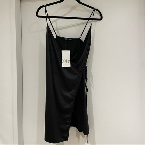 Zara Other - NWT 🖤 Zara black wrap slip mini dress